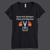Runs with Scissors Plays with Matches - Bella Women's V-Neck T-Shirt